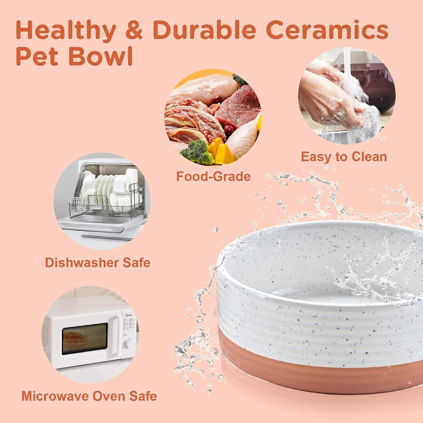 SPUNKYJUNKY Ceramic Dog Bowls 2 Pack, 7.3'' Dog Food Water Double Feeding Bowls Non-Slip for Medium to Large Sized Breed Microwave Dishwasher Safe - 42 OZ, 2pcs, Pattern White