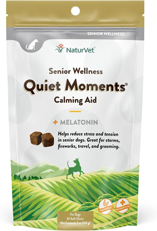 NaturVet Quiet Moments Calming Aid Dog Supplement, Helps Promote Relaxation, Reduce Stress, Storm Anxiety, Motion Sickness for Dogs (Quiet Moments Senior Wellness, 65 Soft Chews)