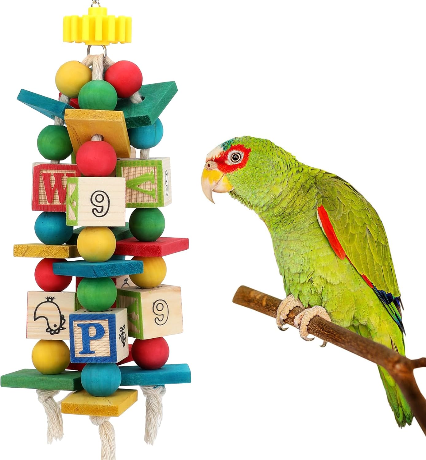 Rypet Wood Bird Chewing Toy for Cage, Wooden Birds Cage Toys for Helping Trim Beak, Parrot Toys for African Grey Parrots Cockatoos Amazon Parrot and Other Small to Medium Parrots