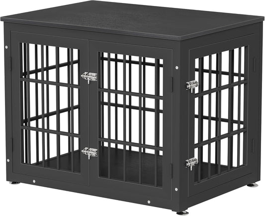 32 Inch Heavy Duty Dog Crate Furniture for Medium and Small Dogs, Decorative Pet House End Table, Wooden Cage Kennel Furniture Indoor, Black
