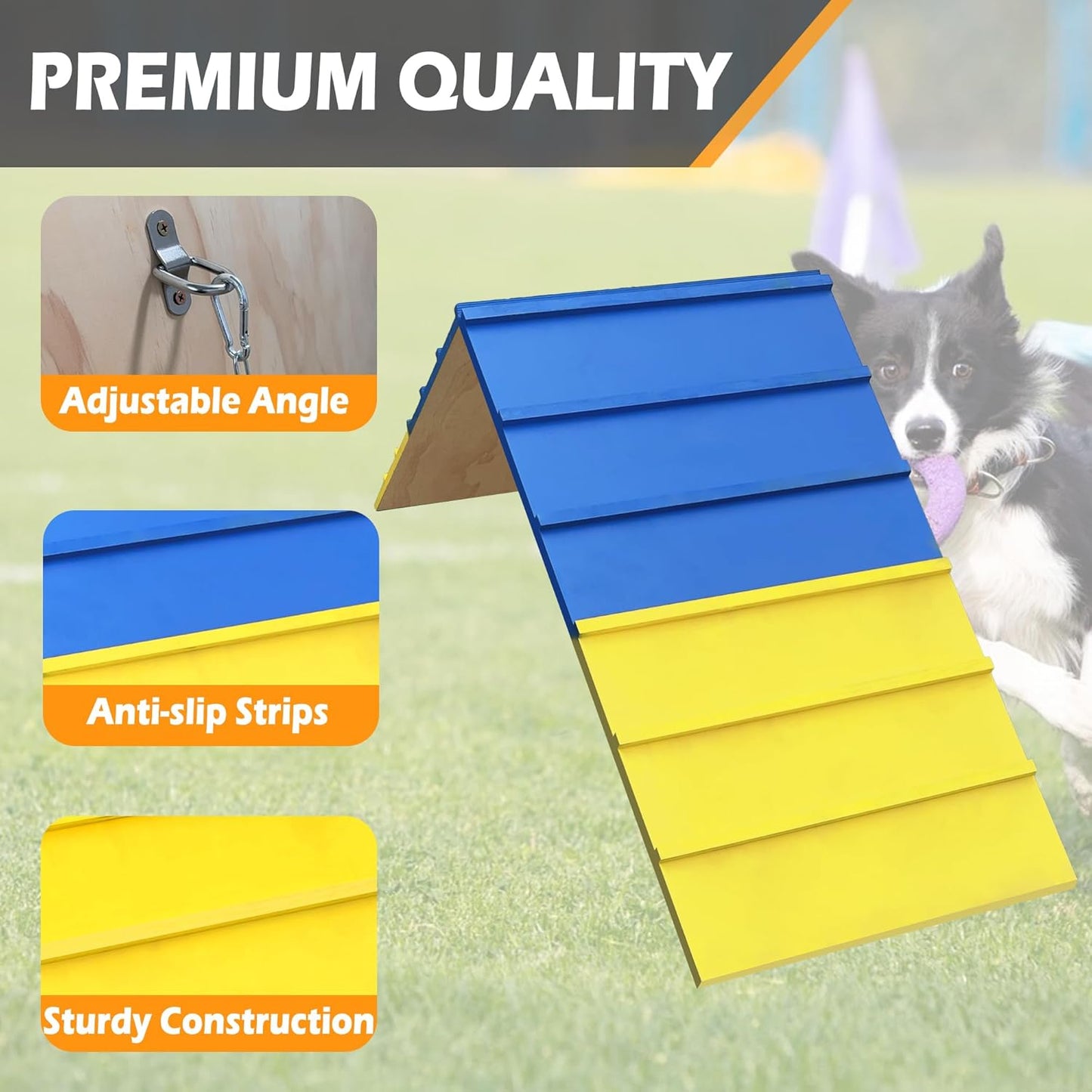 Dogs Agility Course Backyard Set, Dog Agility Equipment, Non-Slip Dog Agility A-Frame, 84” x 24” Large Size