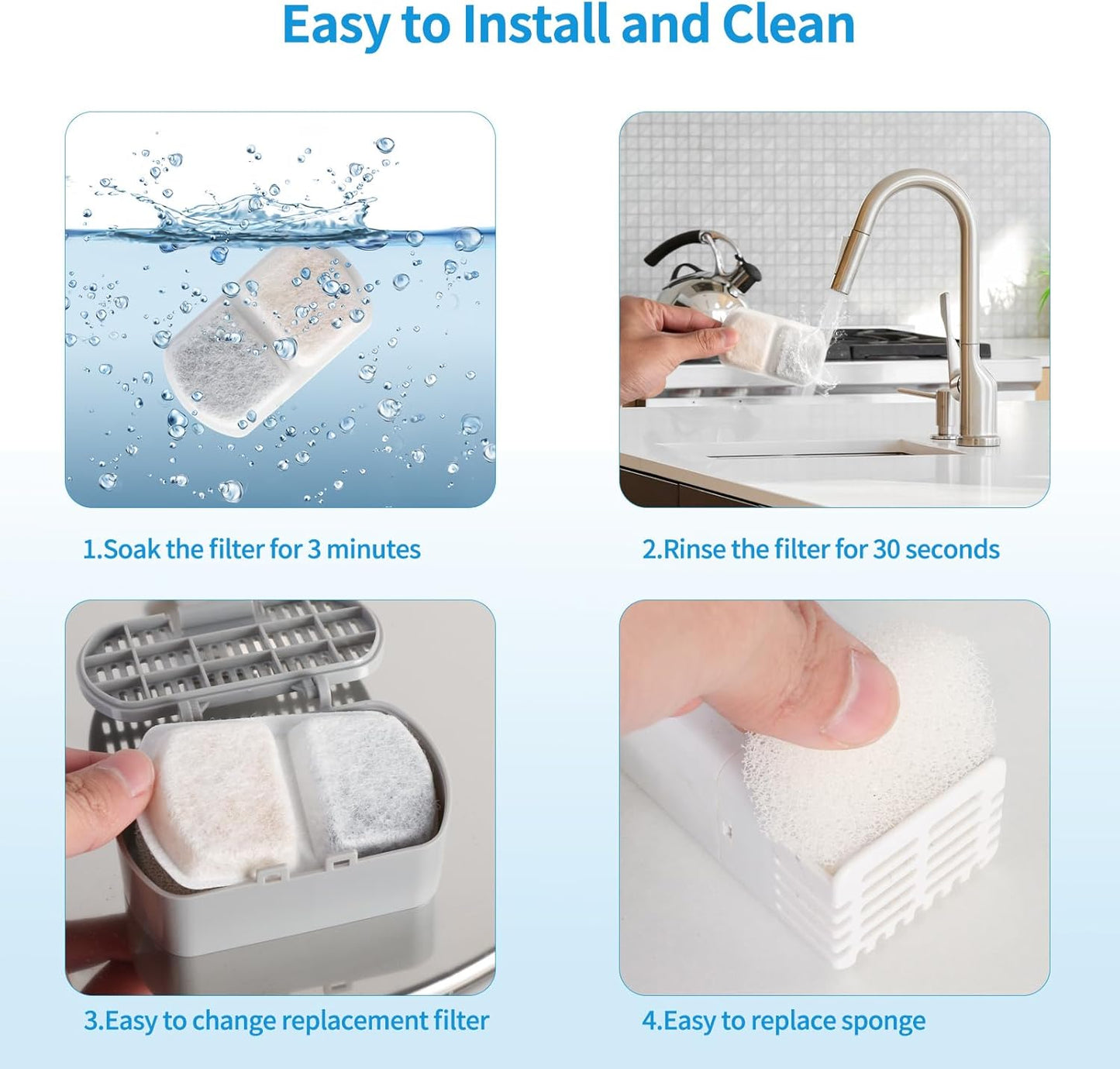 Dreamocean 10 Pack Repalcement Filters&10 Pack Sponges 10 Pump Sponges Replacement for 8L/2Gal Dog Water Fountain for Large Dogs, Muti-Layers Filtration System Filters for Pet Water Fountain