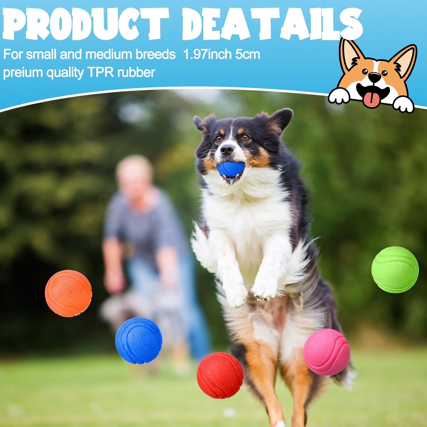 Jenaai 20 Pcs Indestructible Dog Toy Balls for Aggressive Chewers Chew Resistant Solid Rubber Bouncy Ball for Teeth Cleaning, 2in/5cm Diameter