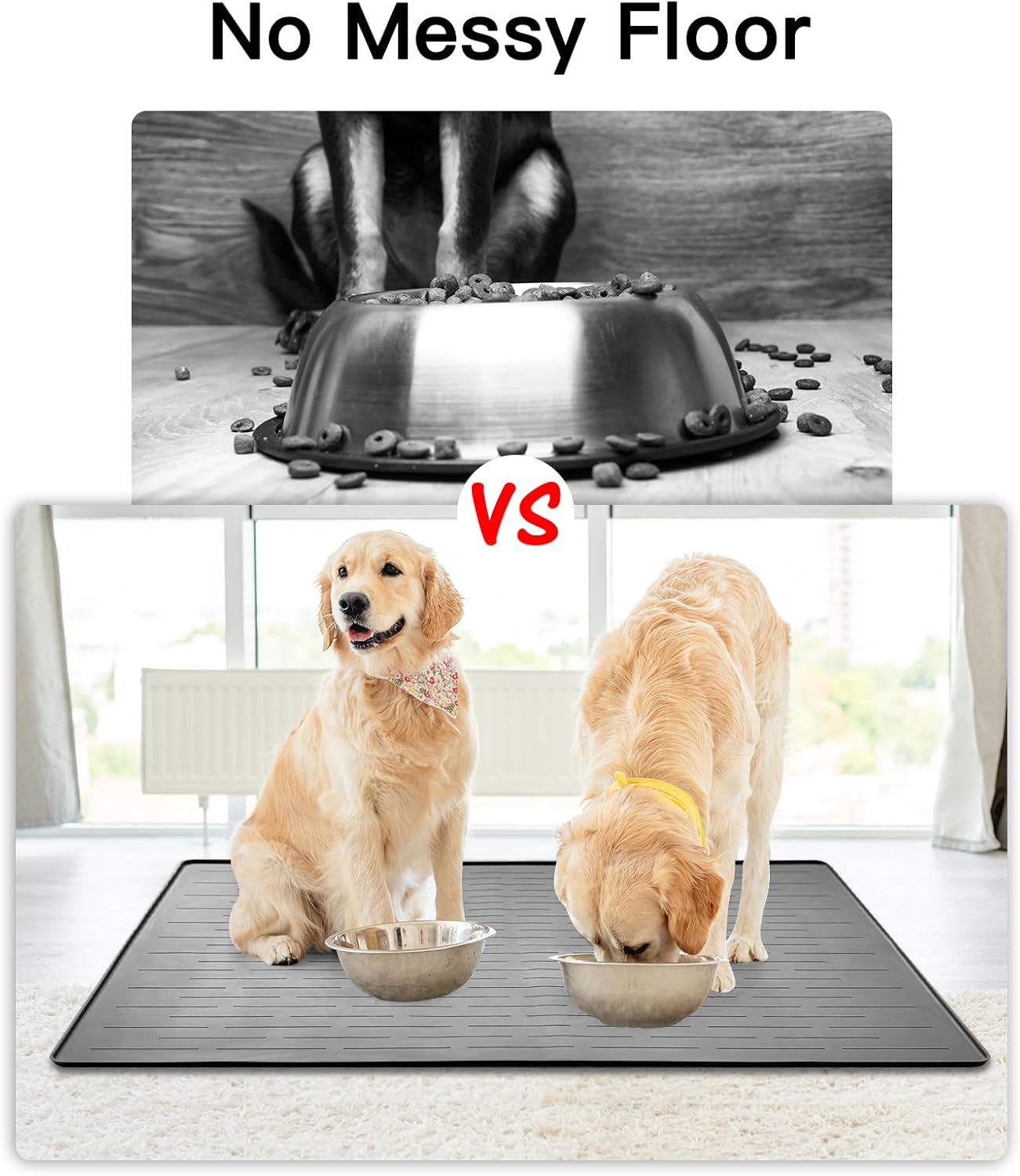 39.4"x29.5" Large Pet Food Mat, Silicone Dog Mats for Food and Water, Nonslip Pet Feeding Mats for Floors,Dog Cat Bowl Mat with Raised Edges, Black