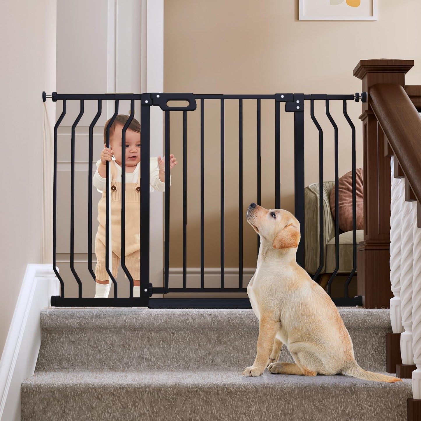 Mom's Choice-GROWNSY Baby Gate for Stairs, 29"-43" Pressure Mounted Pet Gate for Doorways-Auto Close Dog Gate for The House-Easy Installation & Walk Thru Wide Safety Gate, Black