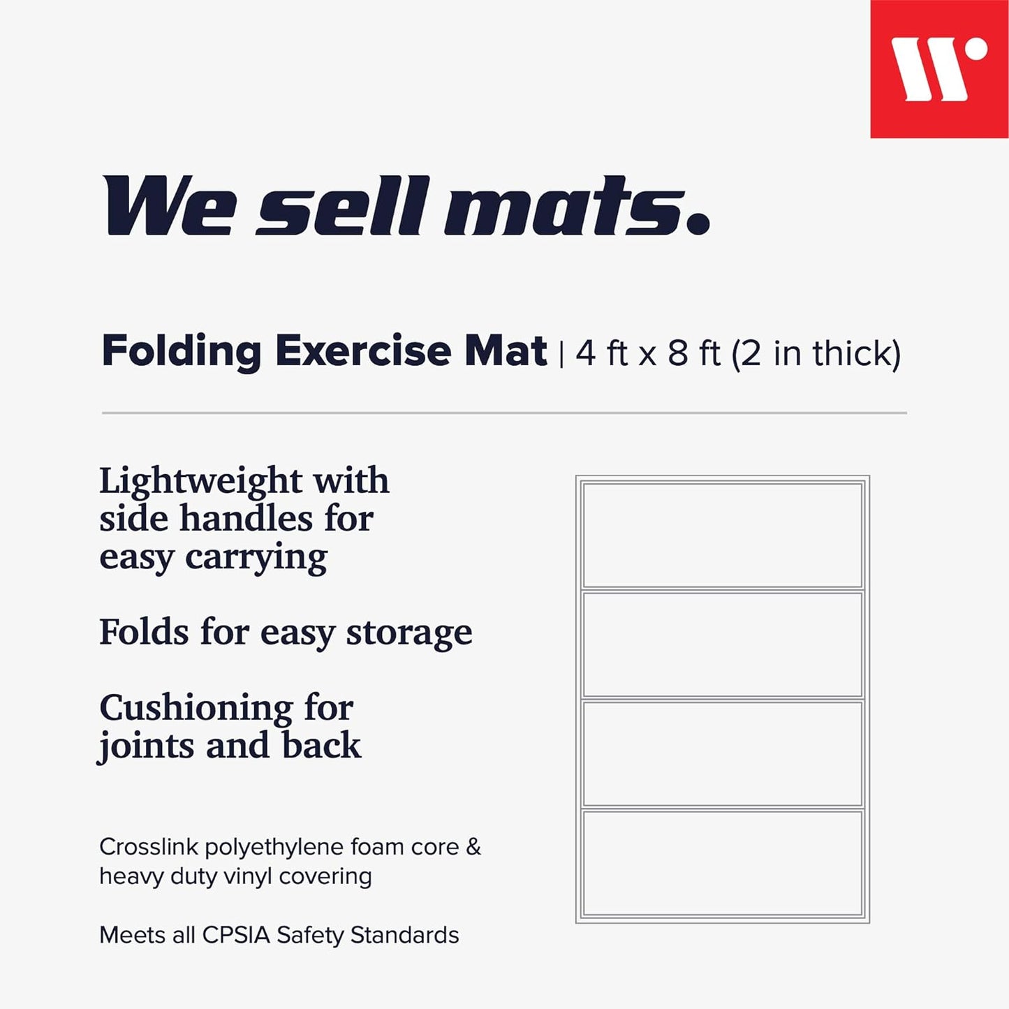 We Sell Mats - 4 ft x 8 ft x 2 in Personal Fitness & Exercise Mat for Home Workout - Lightweight and Folds for Carrying – All Purpose Home Gym Mat – Thick Mat for Yoga, Pilates, Stretches, and Floor Exercises