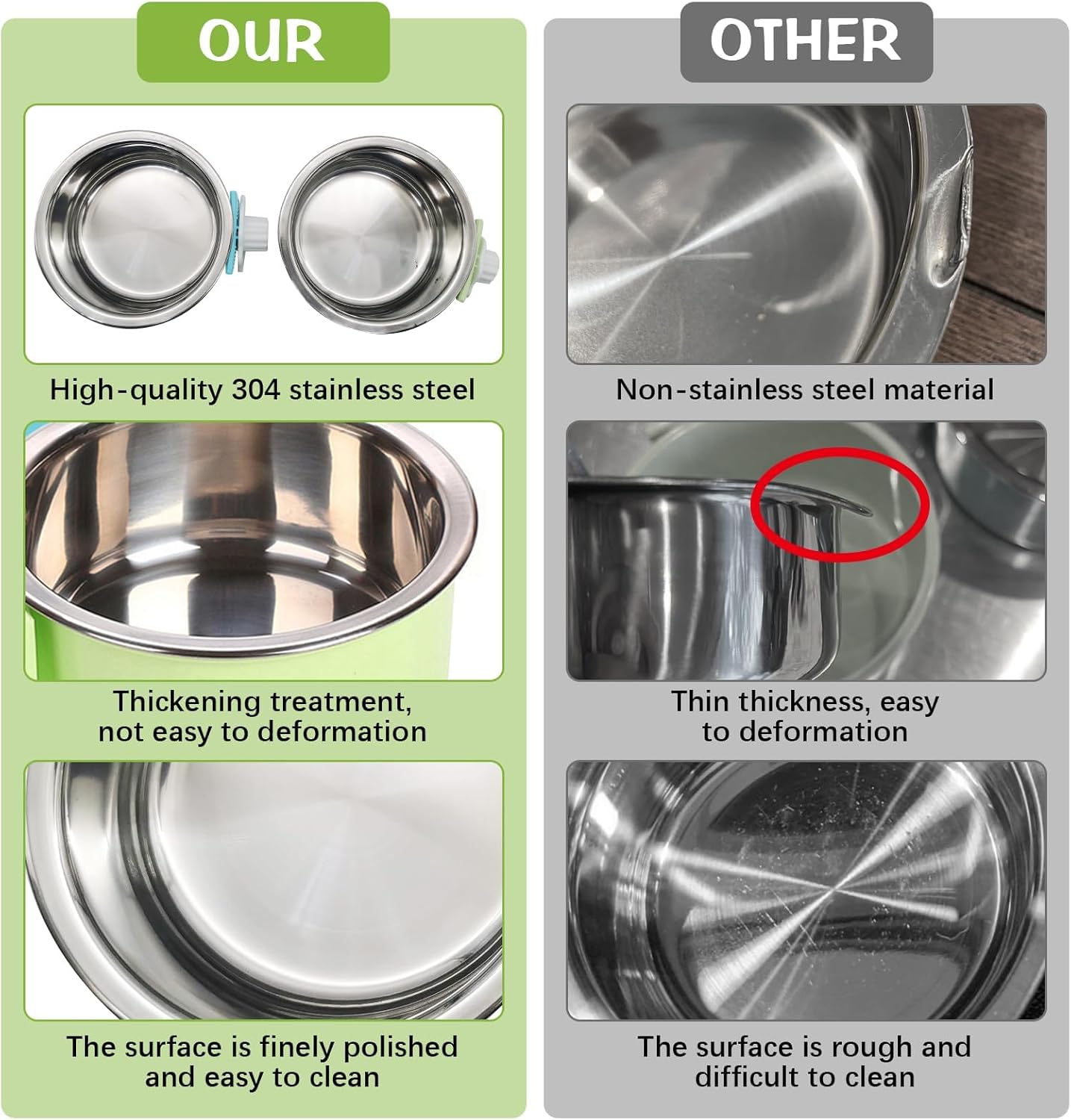 kathson Crate Dog Bowl, Removable Stainless Steel Hanging Pet Kennel Cage Bowl Food & Water Feeder Coop Cup for Puppy, Cat, Rabbit,Guinea Pigs 2pcs (Blue,Green)