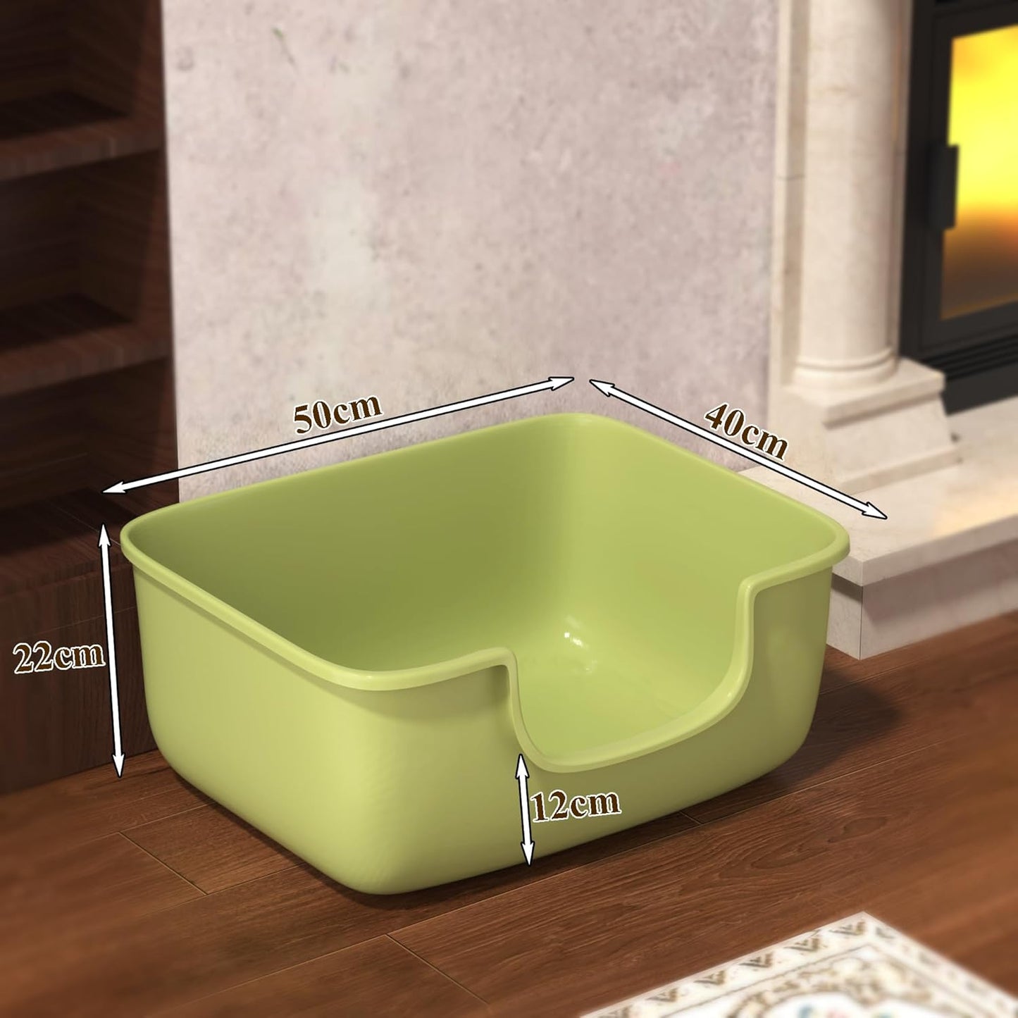 Large Cat Litter Box with High Sides, Open Kitty Litter Boxes Anti-Splashing for Indoor Cat Low Entry Cat Litter Pan for Small and Elderly Cats, Tool-Free Assembly(19.7” * 15.76” * 8.67” Green)
