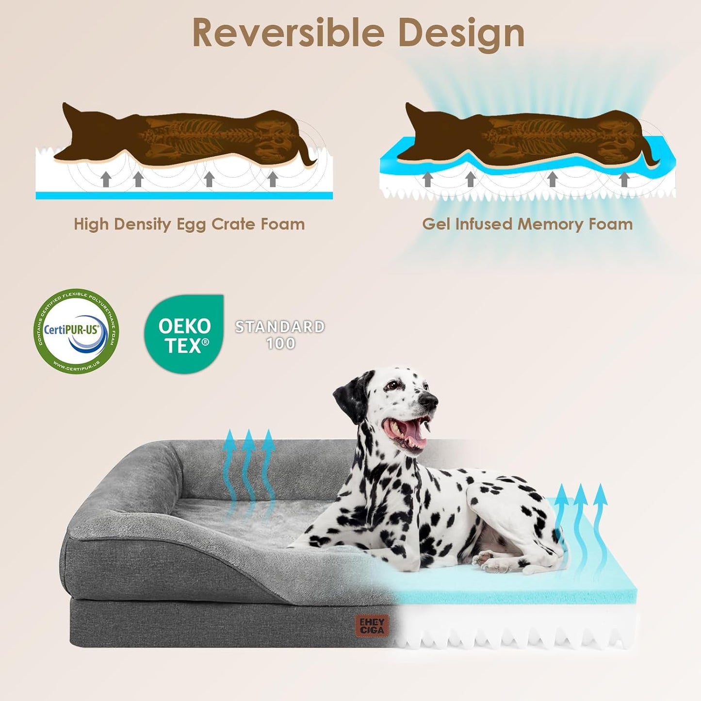 EHEYCIGA Memory Foam Dog Bed for Medium Size, Orthopedic Dog Sofa with Sides and Waterproof Liner, Washable Bolster Pet Couch with Removable Cover, 35x22x6.5 Inch, Grey