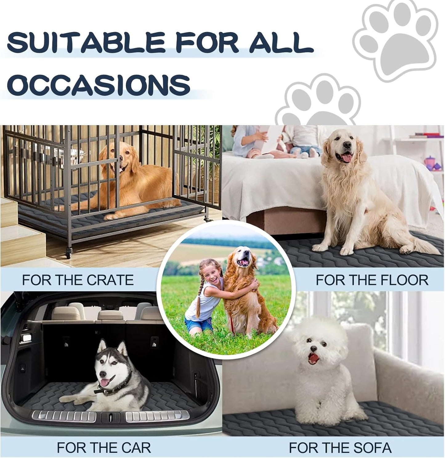 Bubble bear Dog Crate Mat - Upgraded Thick, Ultra Soft, Washable & Anti-Slip Kennel Pad for Small/Medium/Large Dogs, Dark-Hued to Hide Stains (48"x30")