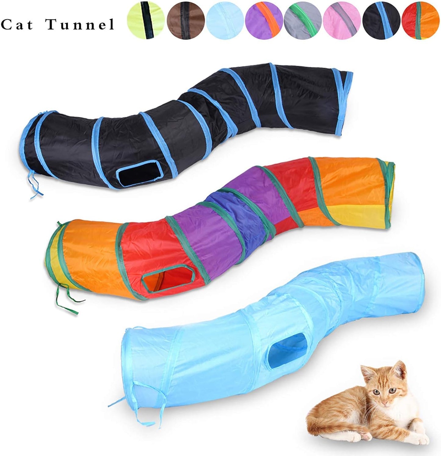 iCAGY Cat Tunnel for Indoor Cats Interactive, Rabbit Tunnel Toys, Pet Toys Play Tunnels for Cats Kittens Rabbits Puppies Crinkle Pop Up Rainbow 47" Shape S