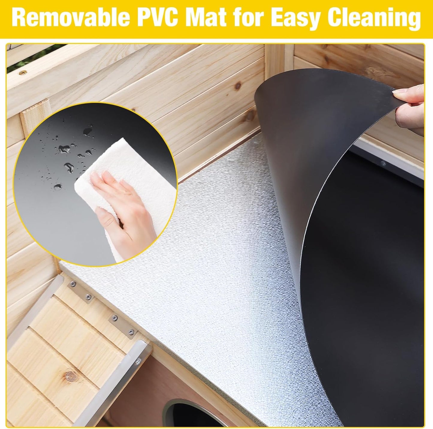 AIVITUVIN Wooden Guinea Pig Cage Indoor with Cooling Plate and Anti-Chewing Edges Two-Story Rabbit Hutch Pull Out Tray Outdoor Rabbit Cage with Raised Stand and Wire Mesh Small Animals Cage (Nature