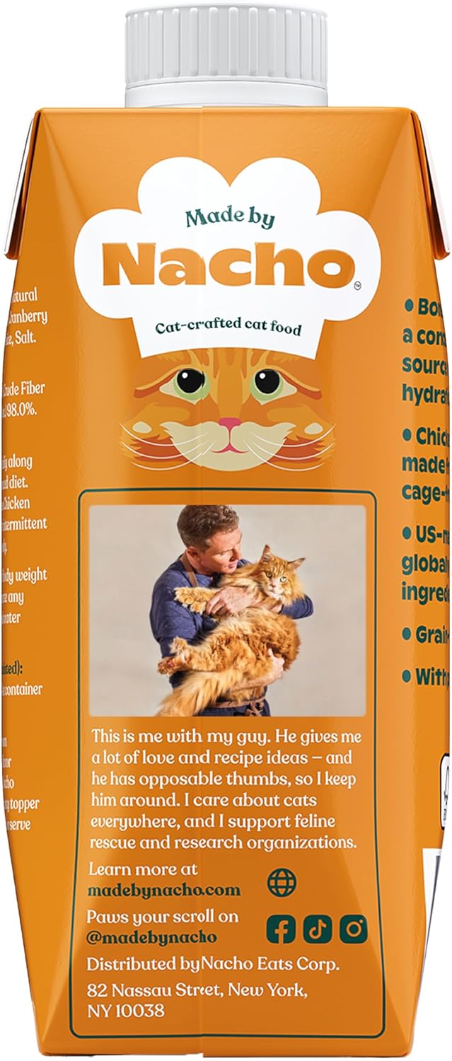 Made by Nacho Bone Broth Cat Food Topper for Hydration and Picky Eaters - Add Protein and Flavor to Your Dry Cat Food – Supports Optimal Nutrition, Digestion, Skin & Coat, 11 oz. (Pack of 4), Chicken