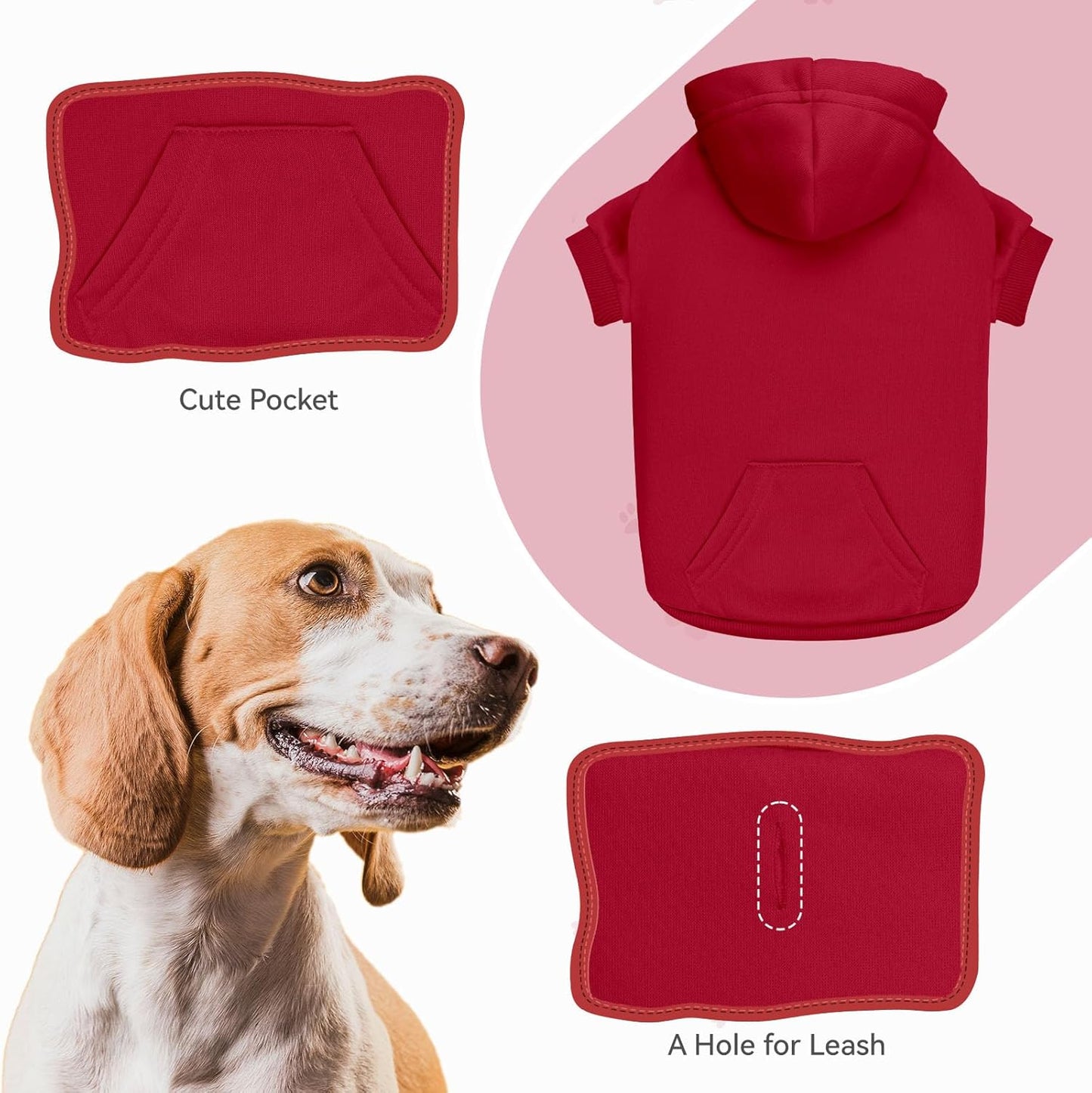 Dog Sweaters for Large Dogs Pet Sweater Solid Soft Brushed Fleece Dog Hoodie Clothes Pet Hoodie Sweatshirt with Pocket(Red-L)
