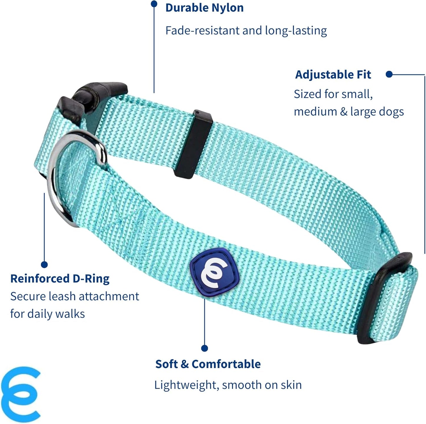 Blueberry Pet Essentials Matching Medium Adjustable & Durable Classic Solid Color Nylon Dog Collars for Medium Dogs | Mint Blue Collar for Girl & Boy Dogs