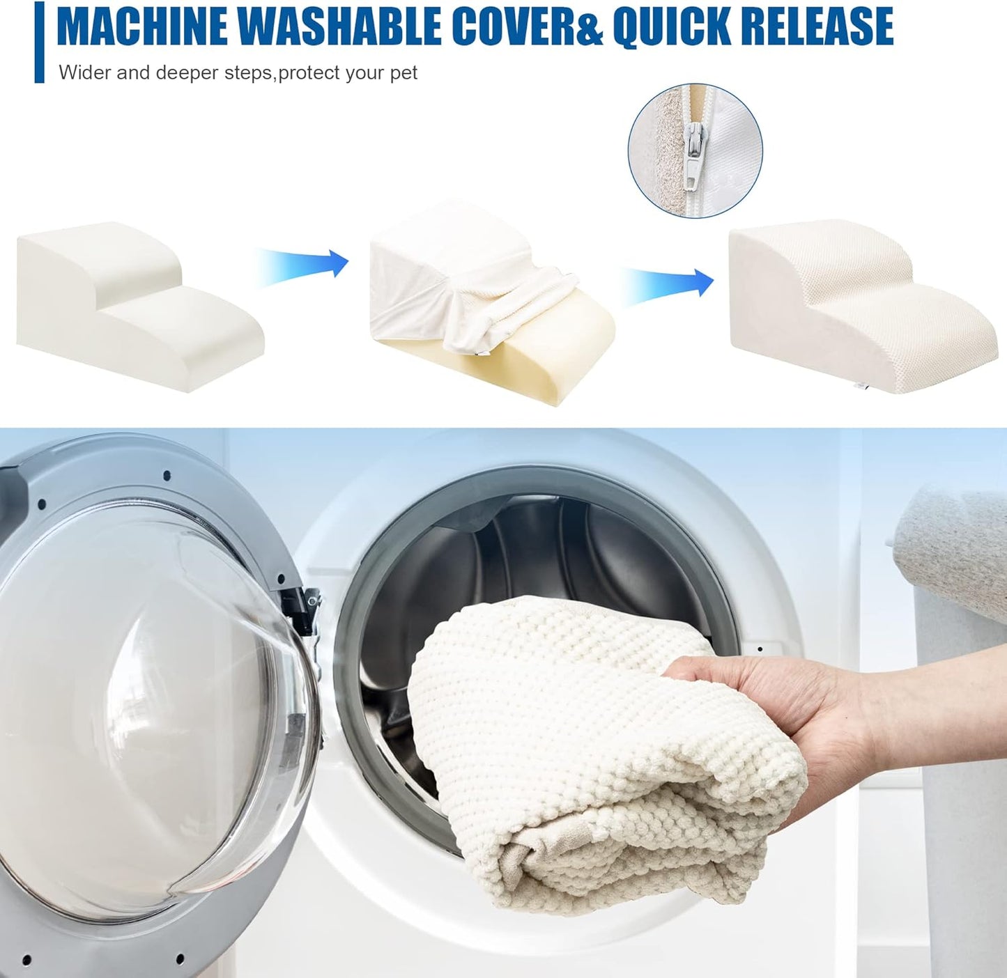 Dog Stairs for Small Dogs - High Density Foam Pet Steps, Extra Wide Dog Ramp with Non-Slip Bottom for High Beds, Couch and Sofa, Best for Dogs Injured, Older Doggy Cats