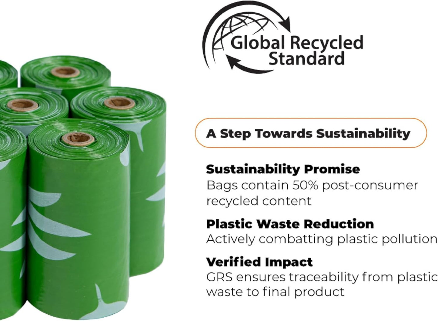 Best Pet Supplies Poop Bags for Dogs, 50% Post-Consumer Recycled Content dog waste bags on rolls, fits all poop bag holders for leashes - 300 Count, Green, Unscented