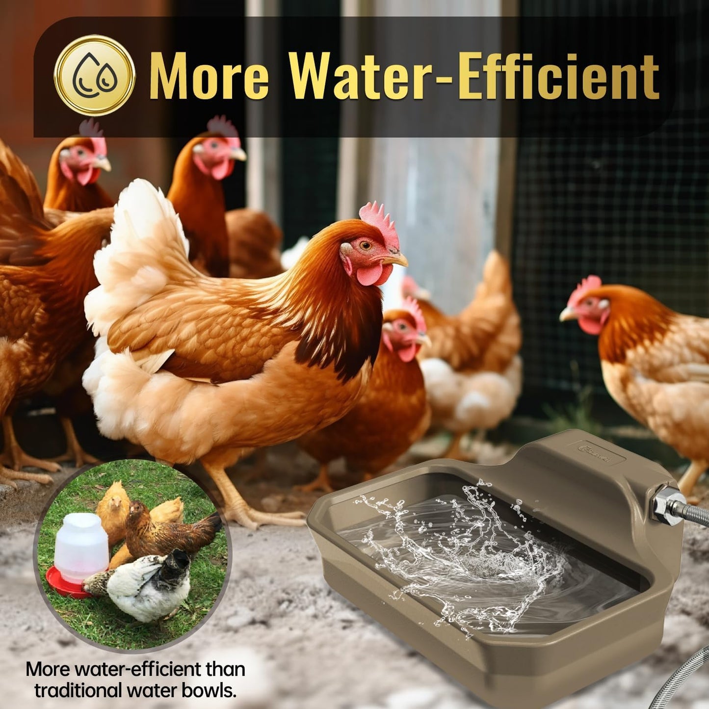 135OZ Automatic Water Dispenser for Dogs Patented Automatic Dog Water Bowl Fit 3/4'' GHT Male Faucet Outdoor Large Dog Water Bowl Include Water Hose Copper Connector Large Drinking Area Brown