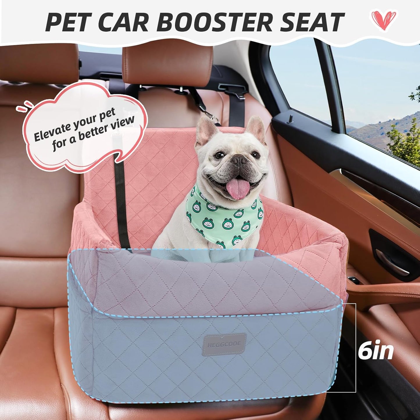 Dog Car Seat for Small Medium Dogs, Memory Foam Puppy Dog Booster Seat with Thick Cushion for Dogs Under 35lbs, Detachable Washable Pet Car Seat Travel Bed with Storage Pockets,2 Safety Belts