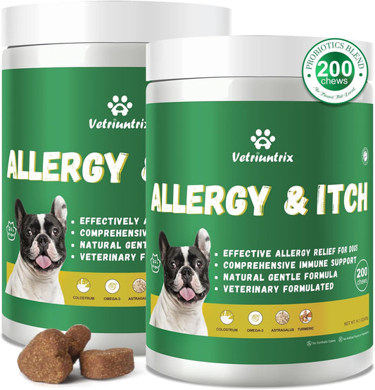 Dog Allergy Chews, 400PCS Dog Itching Skin Relief with Probiotics Omega 3, Allergy Relief for Dogs Itching Licking Paws, Support Seasonal Allergy, Gut & Digestive Health and Immune System