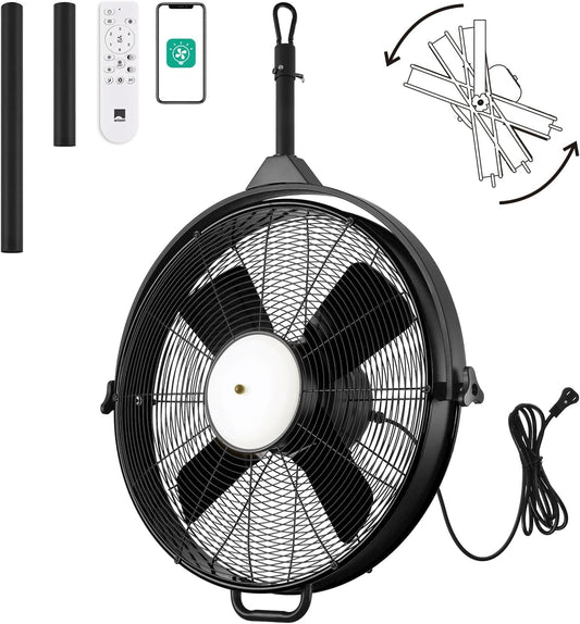 Orison 24.8'' Waterproof Outdoor Ceiling Fan, 6 Speed Ceiling Mounted Plug-In Cord Garage Fan with Remote&APP, 360-degree Manual Vertical Rotation, Hook hanging for Gazebo, Patio, Pergola (Black)