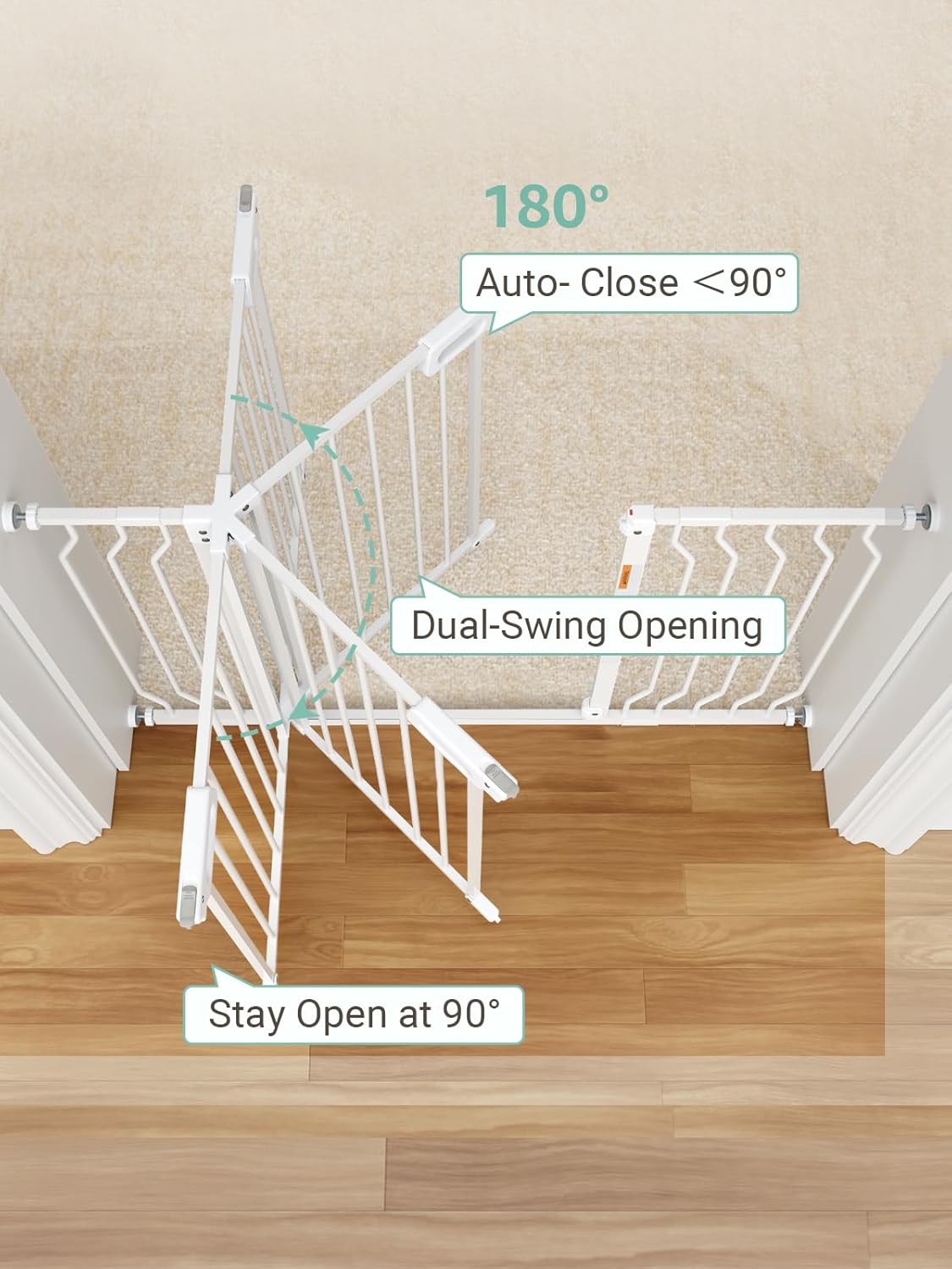 Mom's Choice GROWNSY Baby Gate, 57"-62" Auto-Close Dog Gate for Stairs & Doorways, Pressure-Mounted Easy Install Baby Gate - No Drill, Walk Through, Safe & Durable