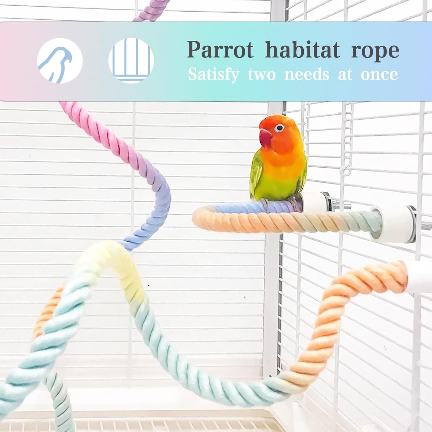 2pcs Gradient Colorful Bird Rope Perch Stand,Bird Cage Climbing Rope Toys Accessories,Bendable Climbing,Parakeet Lovebirds Cockatiels Budgies Play (15.7'',39.3'')