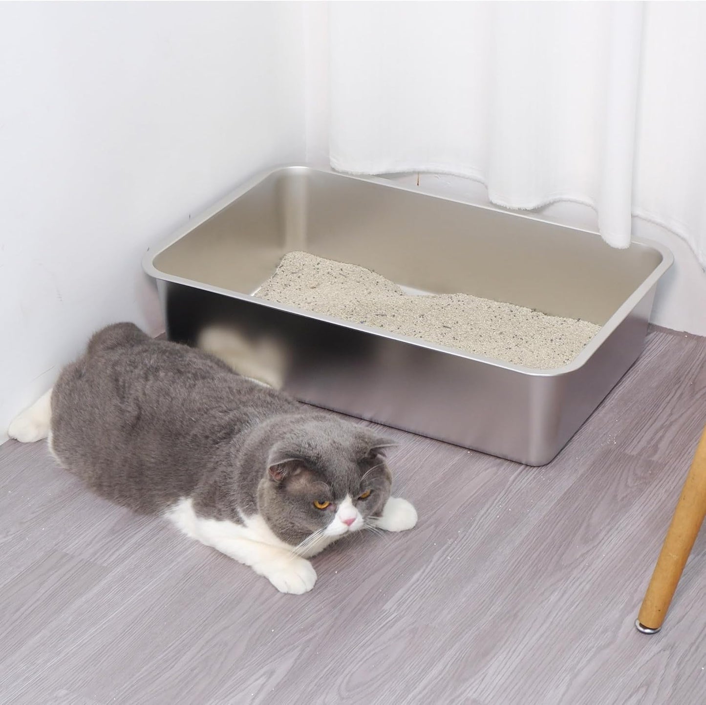 Stainless Steel Cat Litter Box 2 Pack,XL Metal Litter Box for Big Cats, Cat LitterBox Metal Pet Toilet Easy to Clean,High Sided Litters Boxes Adult Big Cats,Non Stick, No Smell,23.6"x15.8"x6"