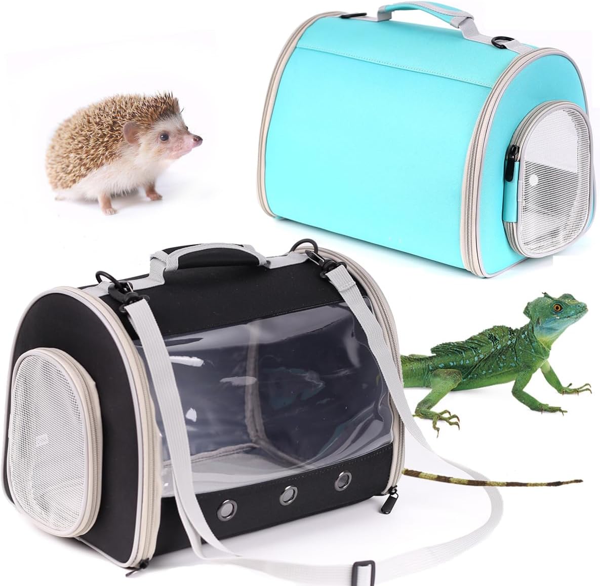 Small Animal Travel Backpack Carrier,Portable Bearded Dragon Bag for Sugar Glider,Hedgehog,Rat,Bunny,Rat,Outdoor Used (Green, Carrier L+ I Leash)