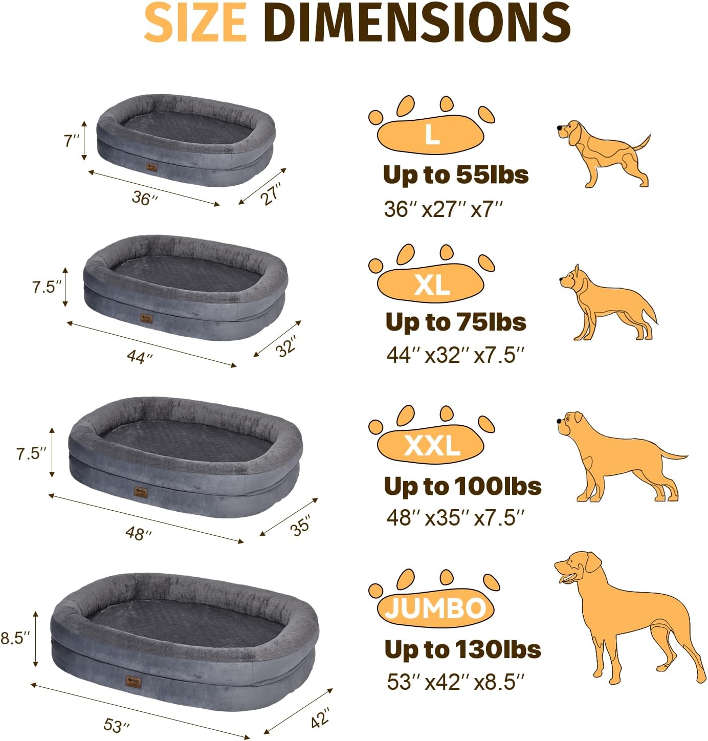 Orthopedic Washable Large Dog Bed: Waterproof Pet Bed with Bolsters - Removable Washable Cover for L XL XXL Large Sized Dog Bed - Non-Slip Bottom