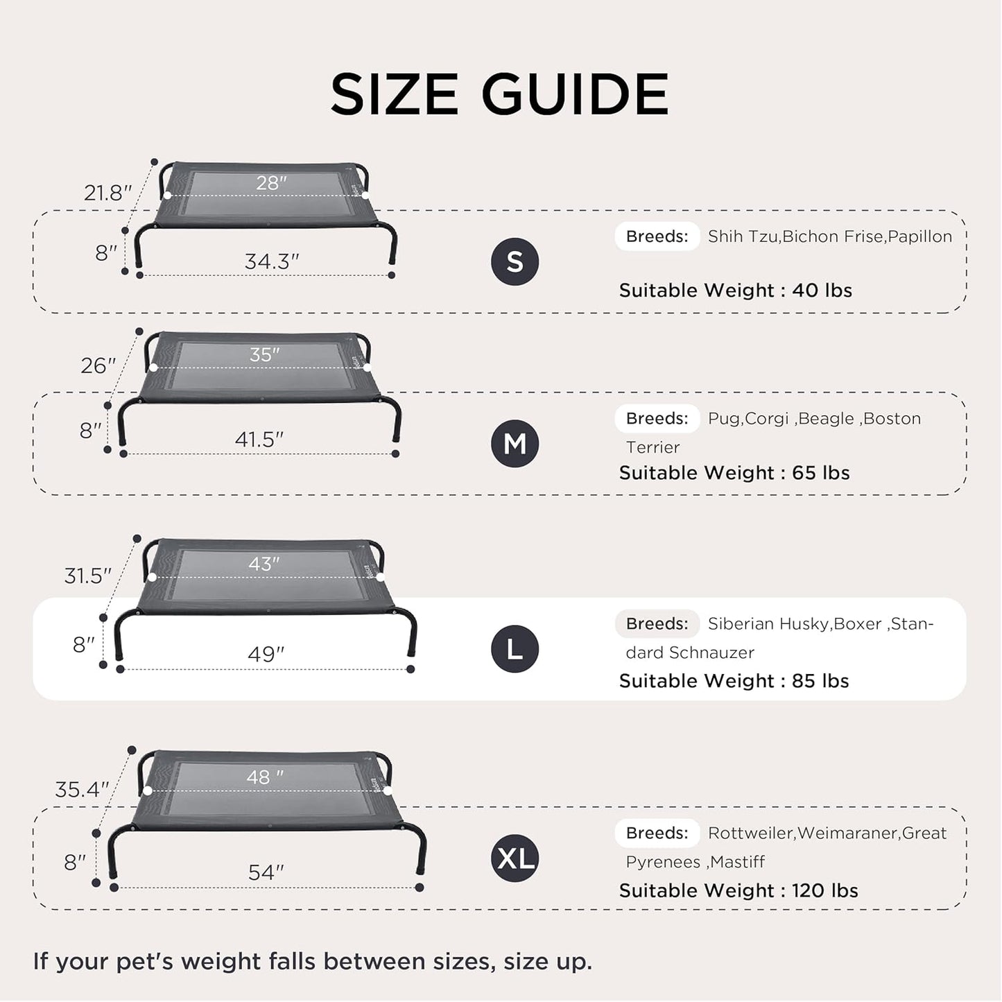 Bedsure Outdoor Elevated Dog Beds for Small Dogs, Portable Indoor & Outdoor Cooling Raised Cot Pet Hammock Bed with Skid-Resistant Feet, Frame with Breathable Mesh, Grey, 35 inches