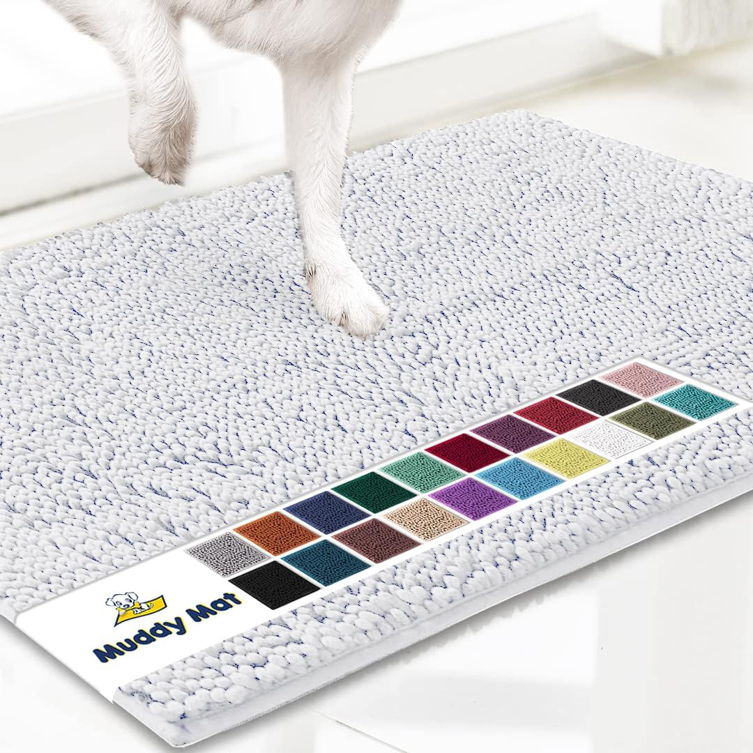 Muddy Mat® Original Dog Door Mat for Muddy Paws, Super Absorbent Microfiber, Non-Slip Washable Pet Rug, Quick Dry Chenille Entryway Carpet, Machine Washable Indoor Outdoor mat, White 48"x60"