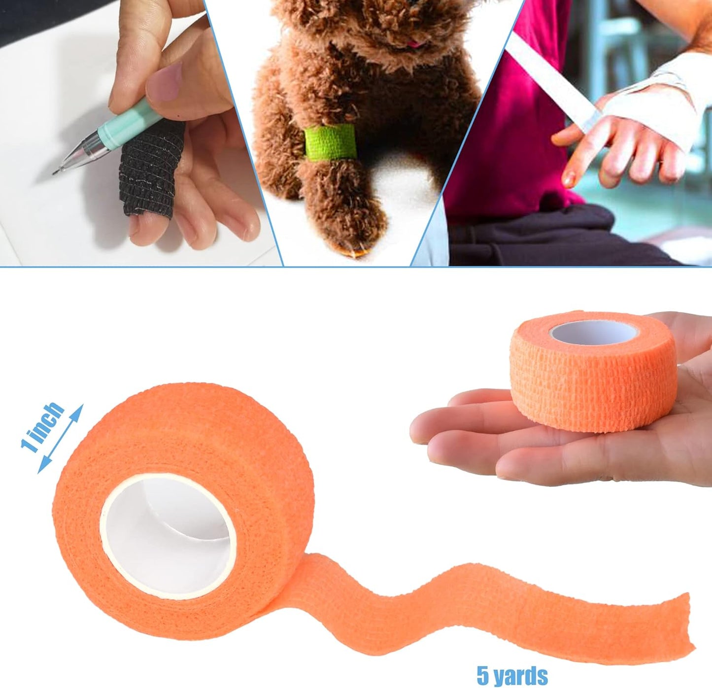 9 Pack 1" x 5 Yards Self Adhesive Bandage Wrap Self Stick Wrap for Ankle, Wrist, Finger, Sports, Breathable Cohesive Vet Tape for Pets (Light Orange)