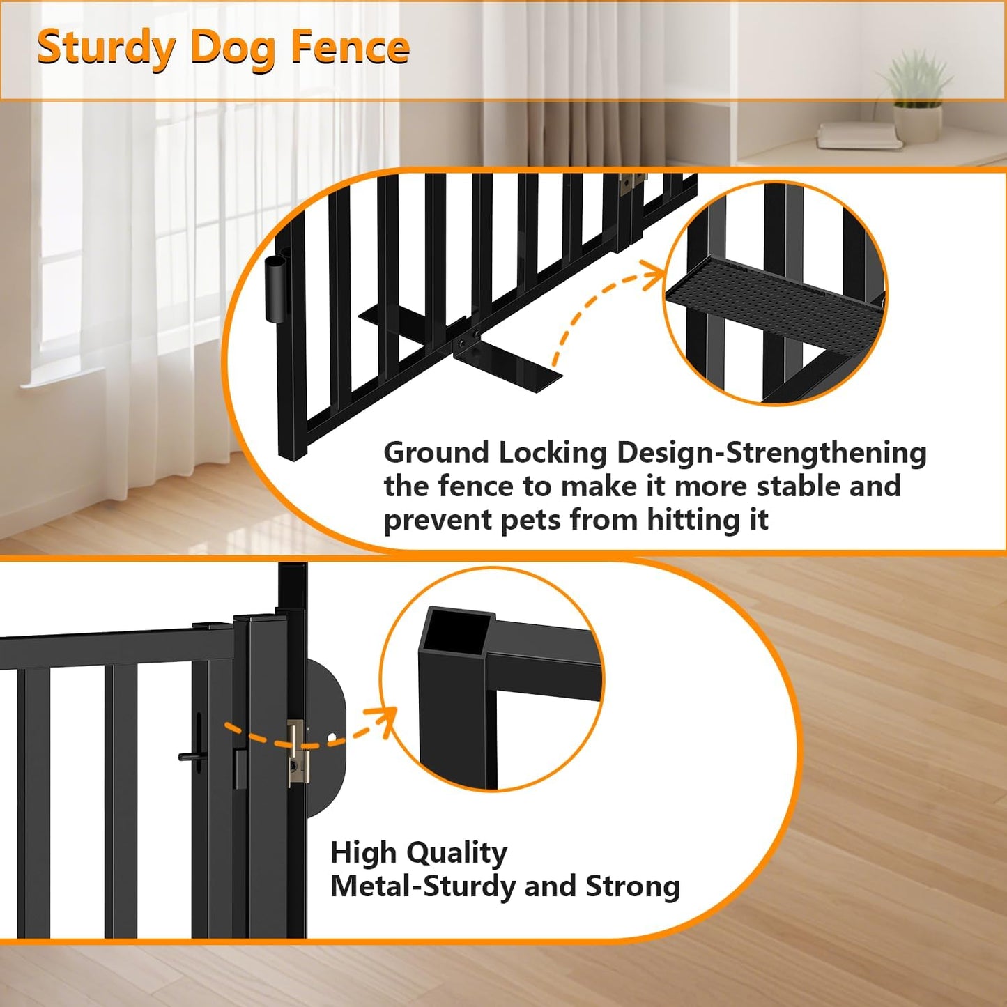 Portable Dog Fence with Door for Indoor Outdoor Use, Free Standing Dog Gate Foldable Design, Metal Black 32" Tall, Expandable 6 Panels Use for Yard, Stairs, Front