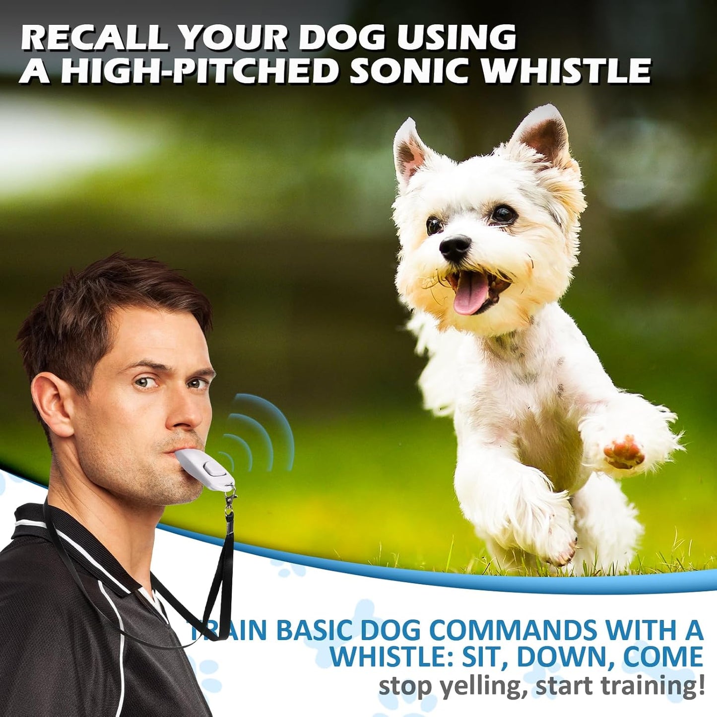 2-in-1 Dog Training Clicker Whistle for Training and Recall, Training Accessories for Puppy, Cats, Horses & Small Animals - 2 Pack with Lanyard, Reward Your Pets Efficiently(White + Light Blue)