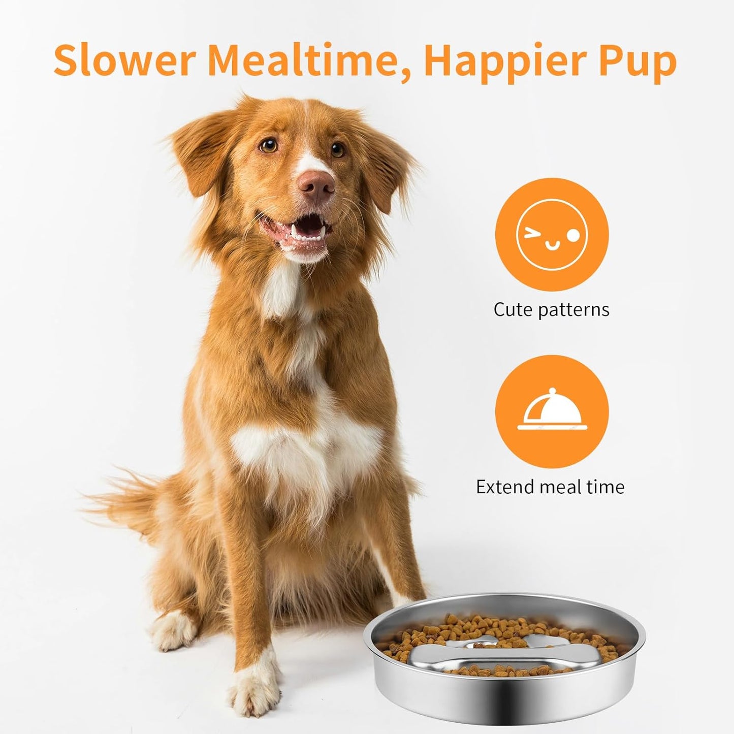 Slow Feeder Dog Bowl - 2 Cups Stainless Steel Dog Slow Feeder Food Bowl, Metal Non-Slip Lick Plate,Puppy or Cat Food Holder,Pet Supplies,Puzzle Maze Dish for Small & Medium Sized Breeds