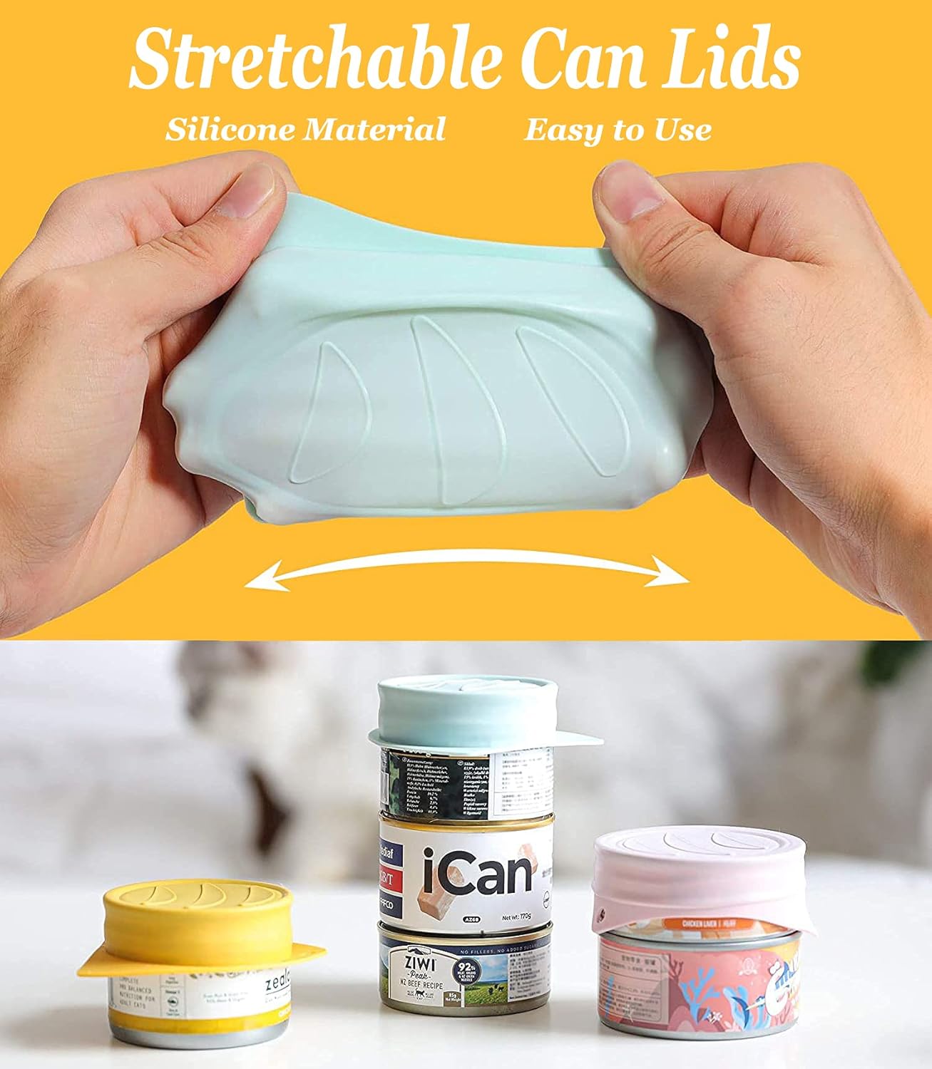 3 Pack Dog Cat Food Can Lids - Silicone Stretch Lids Covers for Pet Food Cans, Reusable Universal Size Fit Medium and Large Size Cans