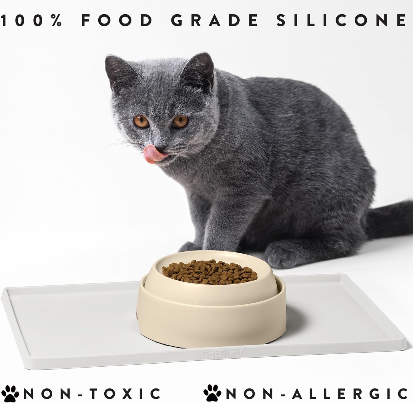 CatGuru Cat Food Mat, Small & Large Pet Placemat, 100% Waterproof Cat Feeding Mat, Silicone Mats for Cats Bowls, Non-Slip Mats for Pet Food and Water Bowl or Fountain (Large, Marshmallow)