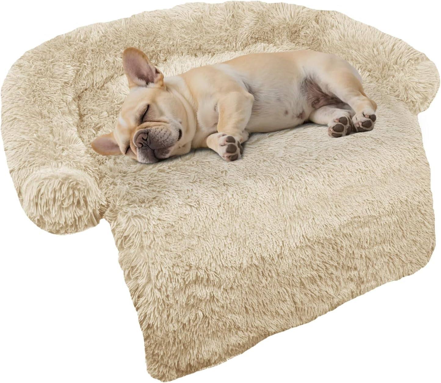 Calming Dog Bed Fluffy Plush Dog Mat for Furniture Protector with Removable Washable Cover for Large Medium Small Dogs and Cats (Small(35x31x5),Beige)