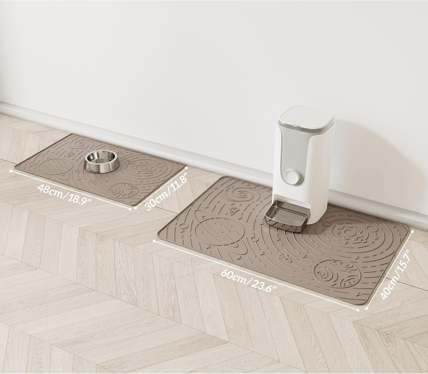 OHMO Dog Food Mat, Silicone Waterproof Cat Food Mat, Non-Skid Spill Proof Pet Feeding Mat for Food and Water, Easy to Clean Dog Placemat(Beige, 18.9" x 11.8")