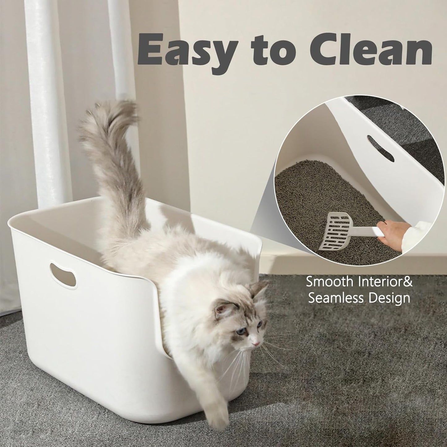 SpaceTime Extra Large Litter Box with High Sides,22.64"×14.76"×13.98" XL Multi Cat Litter Pan for Kitty,Cat Boxes for Indoor Cats,Jumbo Litter Boxes for Big Cats,Anti-Splashing,Easy to Clean