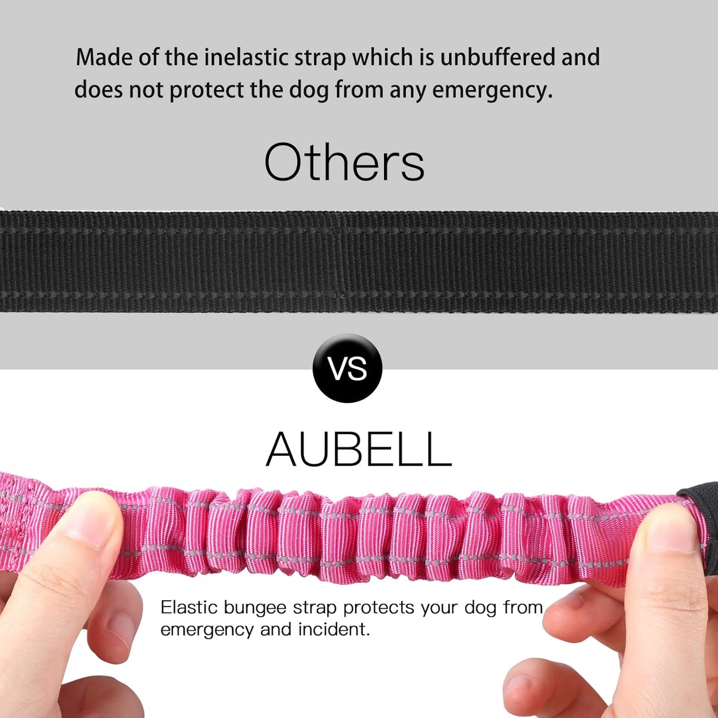 AUBELL Dog Seat Belt for Car,Updated 3-in-1 Adjustable Reflective Bungee Heavy Duty Dog Car Harness Tether with Clip Hook Latch & Buckle,Swivel Zinc Alloy Carabiner,Hotpink