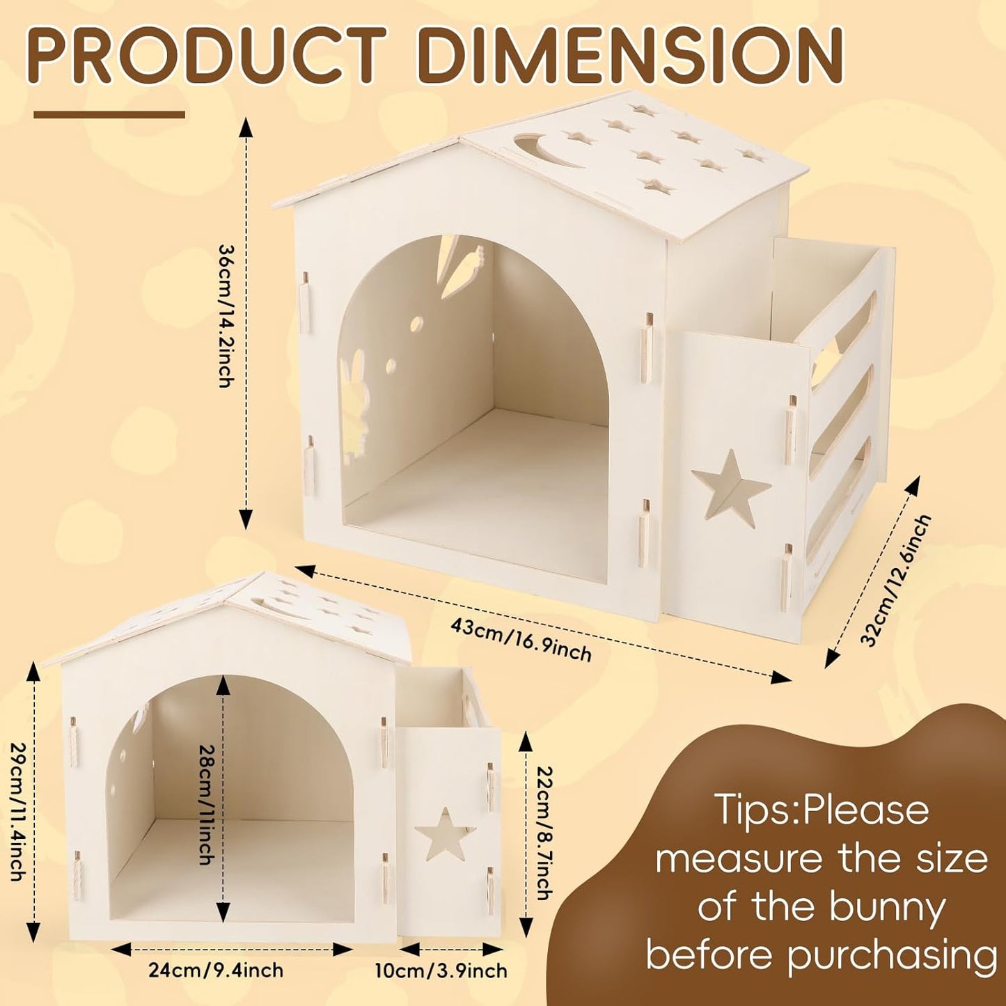 Extra Large Rabbit House & Rabbit Hay Feeder, Indoor Bunny Hideout with Feeder, Small Animal Houses & Habitats and Guinea Pig Hay Feeder