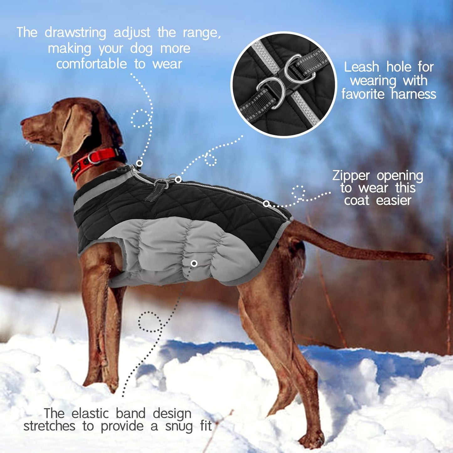 FUAMEY Dog Coat for Small Dogs,Waterproof Dog Winter Jacket with Harness Built in Puppy Cold Weather Coats Reflective Pet Vest with Zipper Warm Fleece Dogs Snowsuit Windproof Black XS