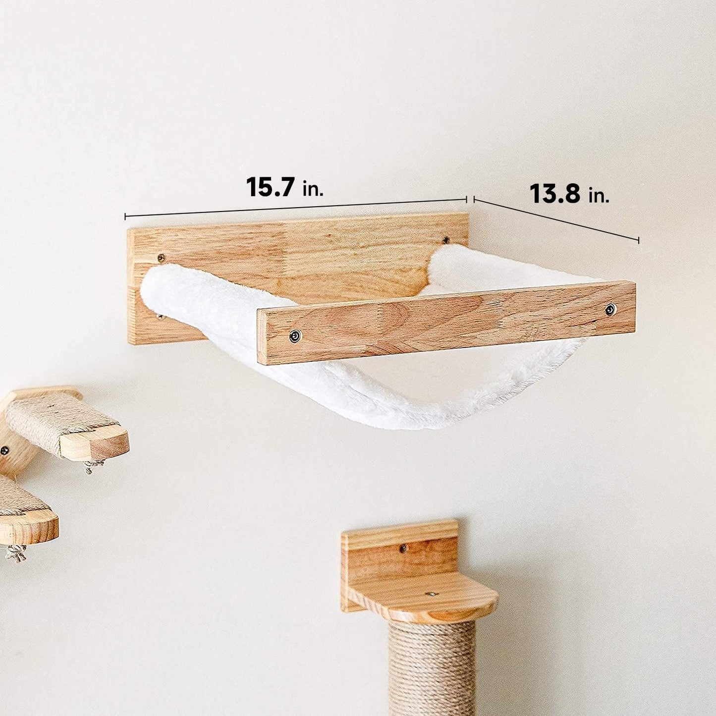 FUKUMARU Cat Hammock Wall Mounted, Kitty Beds and Perches, Wooden Cats Furniture, Stable Wall Shelves for Sleeping, Playing, Climbing, and Lounging