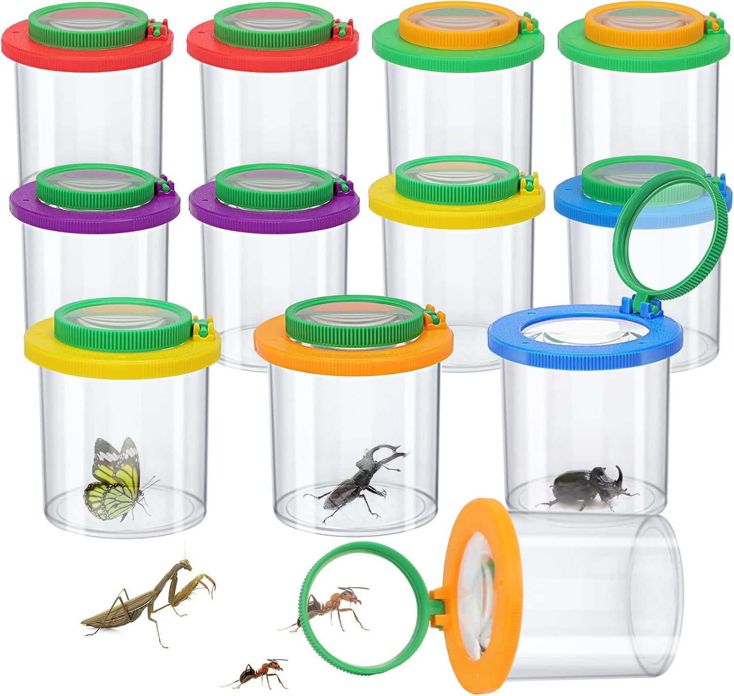 Coopay 12 Pieces Magnifying Insect Box Bug Viewer Critter Insect Cage Bug Magnifier Container Bug Catcher Cage Bug Jar Collecting Kit for Children, Kids Science Nature Exploration Tools
