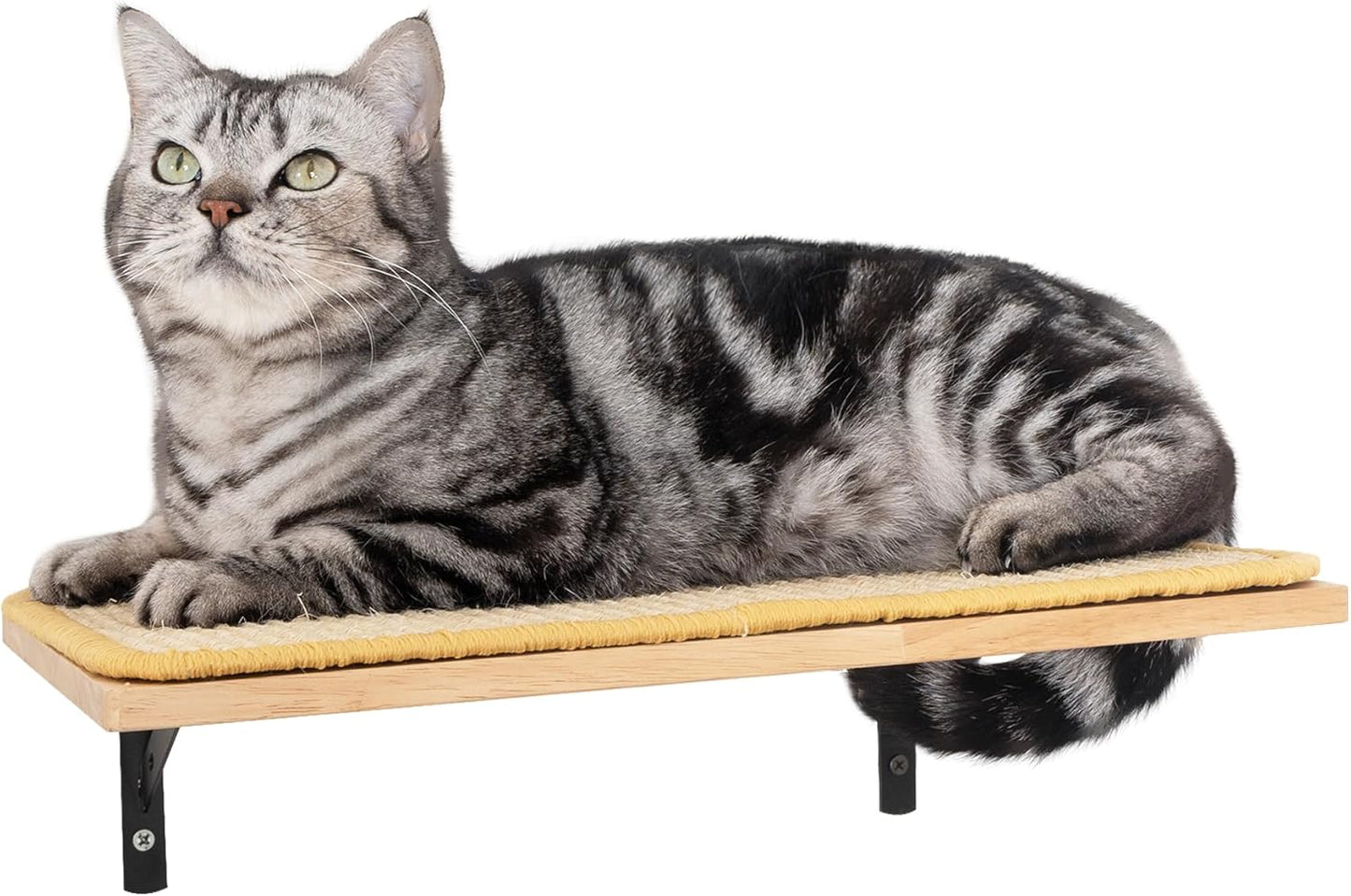 Meowoou Cat Wall Shelf with Sisal Mat, Wall Mounted Rubber Wood Cat Wall Furniture, Cats Climbing Steps for Wall, Cats Window Perches for Sleeping, Playing and Scratching