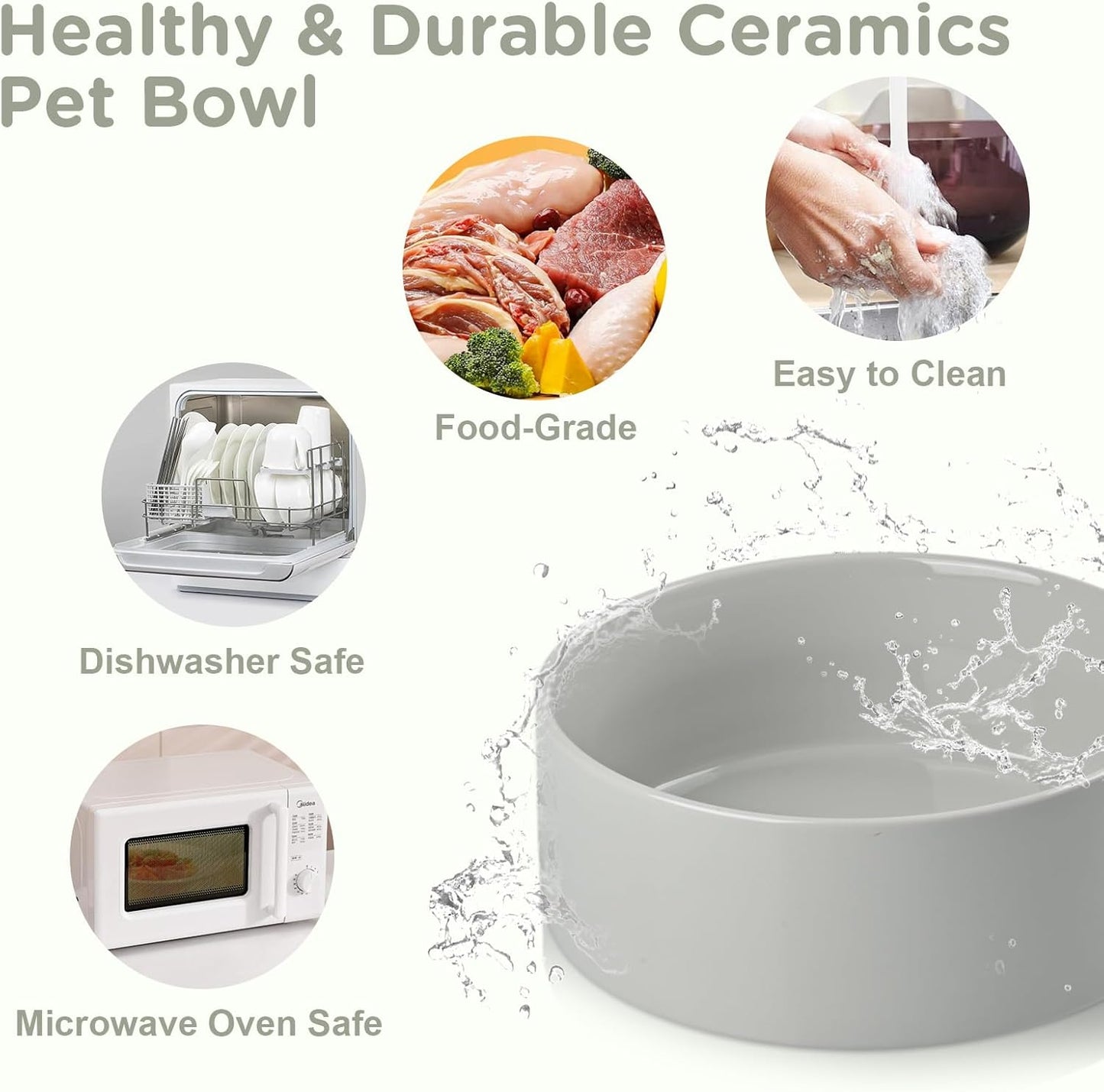 SPUNKYJUNKY Ceramic Elevated Dog Bowls Raised with Acacia Bamboo Wooden Stand, 6.1'' Dog and Cat Food Water Bowls Set Non-Slip for Small Medium Sized Breed Microwave Dishwasher Safe - 28.7 OZ,Grey