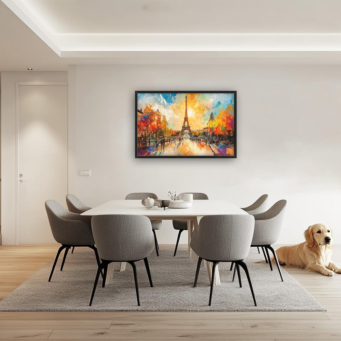 Framed Large Eiffel Tower Wall Art for Living Room, Oversized Paris City Street Landscape Wall Decor, Colorful Sunrise Canvas Painting Modern Artwork for Living Room Bedroom Office 36"x24"
