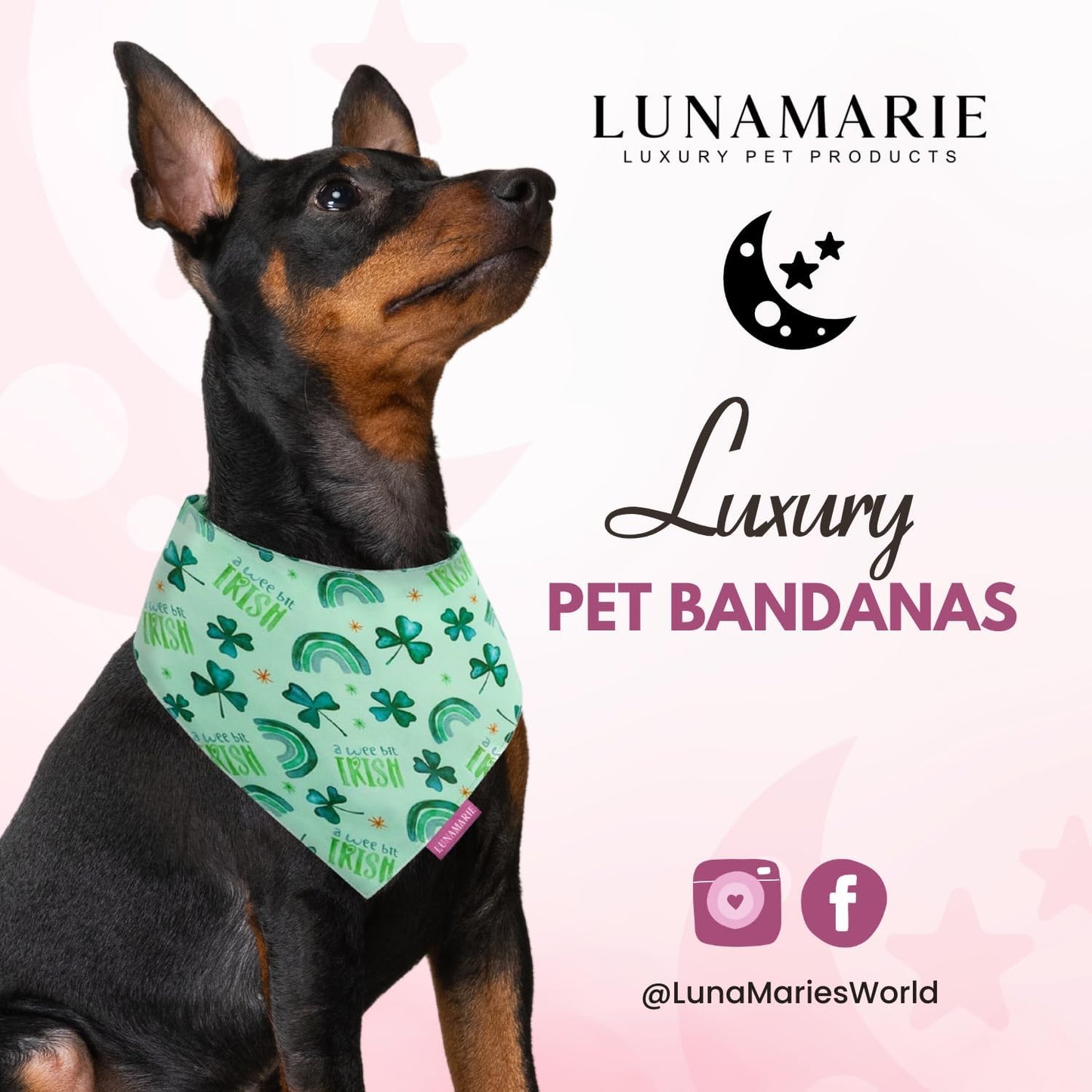 LunaMarie - Luxury Pet Birthday Bandanas -Premium & Silky Poly Fabric | 100% Handmade | Custom Shape Dual Layered (A Wee Bit Irish, X-Small)